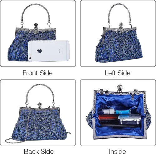 Miniatura 2 de Bolso de estilo vintage con cuentas de lentejuelas bolso de noche de fiesta de boda bolso de embrague de diamantes de imitación