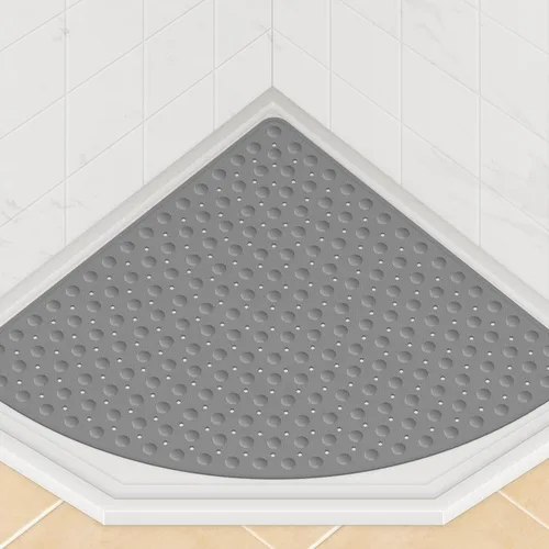 Miniatura 9 de Yolife Tapete de ducha grande para esquina, 25.6 x 25.6 pulgadas, antideslizante, con orificio de drenaje, tapete de ducha lavable a máquina, tapete
