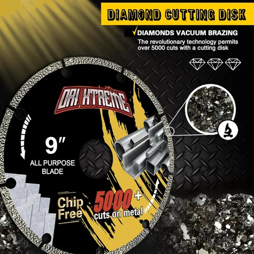 Miniatura 4 de Rueda de corte de diamante de 9 x 7/8 pulgadas para metal, disco de corte con más de 5000 cortes en barras de refuerzo, acero, hierro e INOX