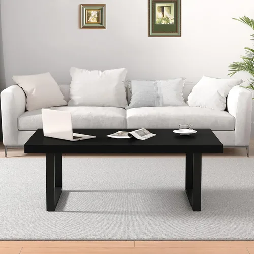 Miniatura 5 de Mesa de café IBF negra, mesa de centro minimalista industrial de madera, mesa moderna y simple rectangular para sala de estar, mesa de café y cóctel