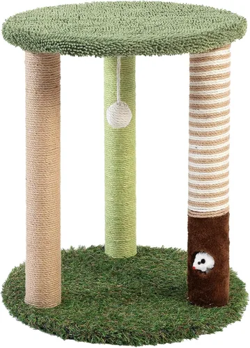 Miniatura 9 de WOOCHPET Torre de árbol para gatos con 3 postes rascadores de 17 pulgadas de alto, postes rascadores de sisal para gatos con divertidos juguetes