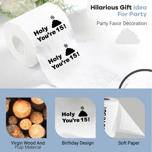Miniatura 5 de Papel higiénico para decoración de cumpleaños número 15 para niños y niñas, diseño divertido, gran regalo divertido de broma, ecológico, ultra suave