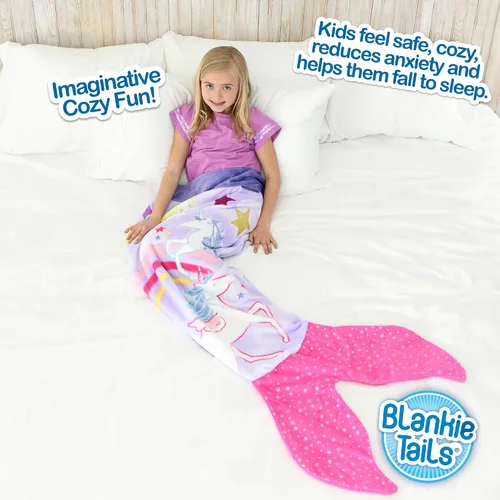 Miniatura 7 de Blankie Tails - Manta de sirena de unicornio, cola de sirena con vellón de ambos lados, cola de vestir para niñas, adolescentes y adultos, lavable a