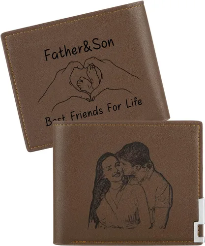 Miniatura 32 de Carteras personalizadas para hombres, cartera personalizada para hombre con imagen grabada y nombre, billetera delgada de cuero plegable, regalos