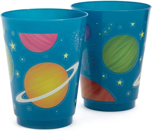 Miniatura 4 de BLUE PANDA Vasos de plástico para fiestas, paquete de 16 unidades, vasos reutilizables para el espacio exterior, 16 onzas, decoraciones para fiestas