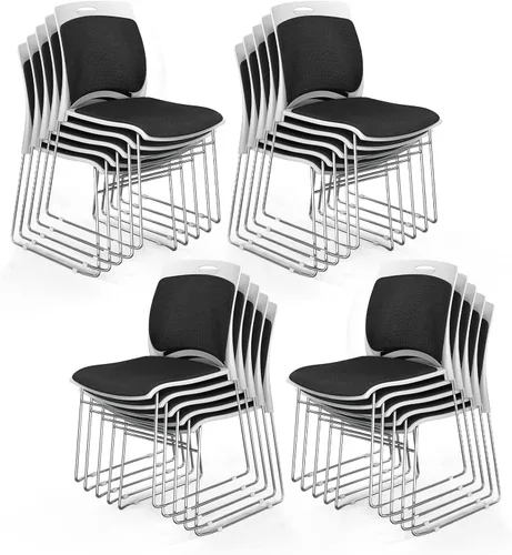 Miniatura 17 de VINGLI Juego de 4 sillas apilables de oficina con base de trineo de metal, asiento y respaldo ergonómicos acolchados de plástico, capacidad de 350