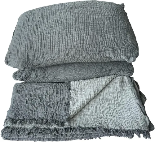 Miniatura 8 de Manta de muselina 100% algodón, colcha de 4 capas, funda de cama suave de muselina de algodón turco, colcha reversible, gris antracita