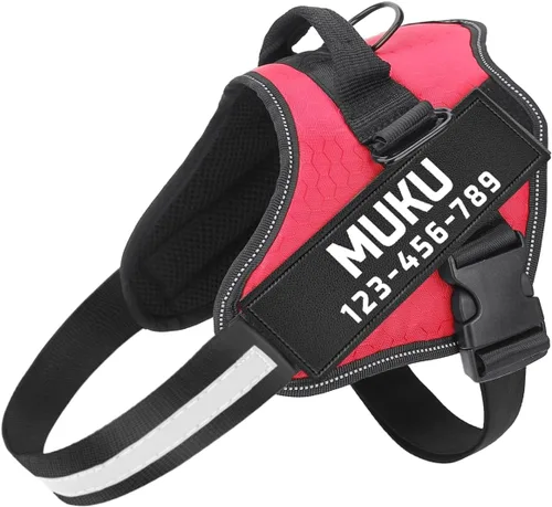 Miniatura 10 de MUMUPET - Arnés para perro de servicio con seguridad reflectante 3M, fácil de ajustar y diseño sin tirones - Mango de nailon transpirable para Rosa