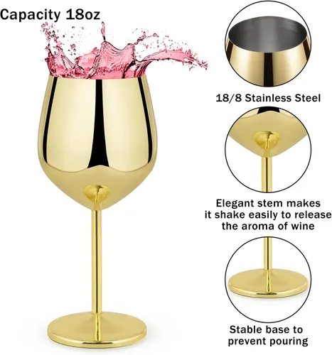 Miniatura 2 de Lifecapido Juego de 2 copas de vino de acero inoxidable, copas de vino de acero inoxidable de 18 onzas, copas de vino de metal con tallo con cepillo