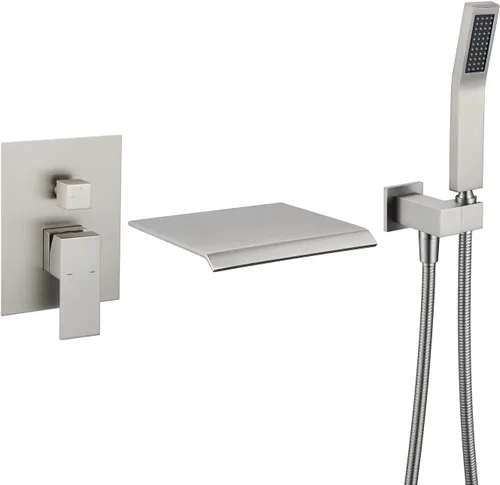 Wowkk Grifo de Bañera de Montaje en Pared Relleno de Bañera Cascada Grifo de Bañera de Níquel Cepillado Grifo de Bañera de Latón Grifo de Baño de