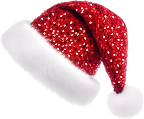 Miniatura 8 de Sombrero de Navidad Morado para Adultos, Sombrero de Papá Noel con Lentejuelas Moradas Personalizado Súper para Navidad Vacaciones Fiesta de Año