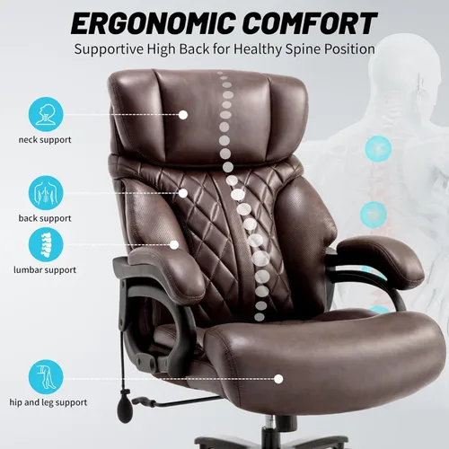 Miniatura 8 de Sillas de oficina grandes y altas de 600 libras para personas pesadas, silla de oficina ejecutiva resistente con asiento extra ancho y soporte