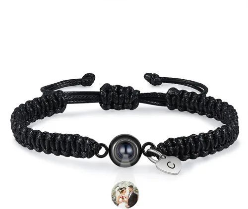 Miniatura 17 de Pulsera con inicial personalizada con imagen en el interior, cuerda de proyección de fotos personalizada para hombres y mujeres, regalo