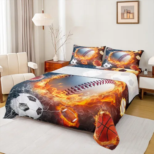 Miniatura 30 de Sábanas de baloncesto tamaño matrimonial con bolsillo profundo para niños, ropa de cama deportiva, juego de sábanas para atletas de baloncesto