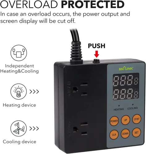 Miniatura 2 de BN-LINK Controlador de termostato profesional de calefacción y refrigeración digital de 2 etapas, enchufe para reptiles, acuario, carboy