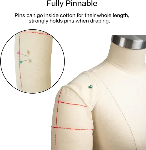 Miniatura 3 de Forma de vestido de media escala con brazos (no para adultos) tamaño completo, maniquí femenino a medida para coser maniquí totalmente pinable