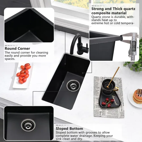 Miniatura 5 de Fregadero de barra negro Undermount-VASOYO - Fregadero de cocina pequeño de 10 x 18 pulgadas, fregaderos de cocina para exteriores, para caravana