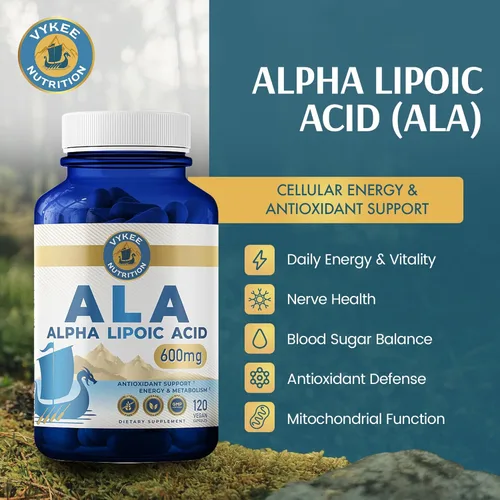Miniatura 2 de Vykee Nutrition Ácido alfa lipoico 600 mg – Suplemento ALA de alta potencia, apoyo antioxidante, vegano, sin gluten – 120