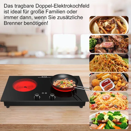Miniatura 3 de VBGK Cocina eléctrica, estufa eléctrica de 2400 W, encimera y placa caliente integrada con bloqueo de seguridad para niños, temporizador, control