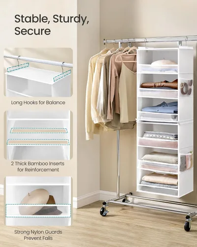Miniatura 5 de SONGMICS Organizador colgante de armario, estante de almacenamiento de tela de 6 niveles, estante colgante de armario separable con bolsillos Blanco