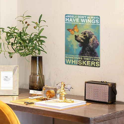 Miniatura 4 de Póster de pared vintage, placa de metal, ángeles no siempre tienen alas a veces tienen bigotes, póster de pared de metal caniche, placas de ángel