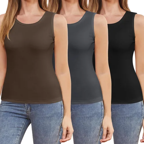 Miniatura 12 de 3 piezas de camisetas térmicas sin mangas para mujer, ropa interior de forro polar, suave, sin mangas, chaleco de capa base cálida