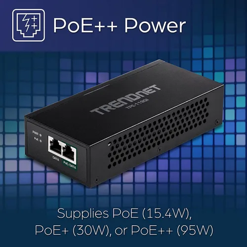 Miniatura 3 de TRENDnet Inyector Gigabit PoE++, Convertir un puerto no PoE a un puerto Gigabit PoE++ (15.4W), (30W), o (95W), hasta 328.1 ft (328 pies), fuente