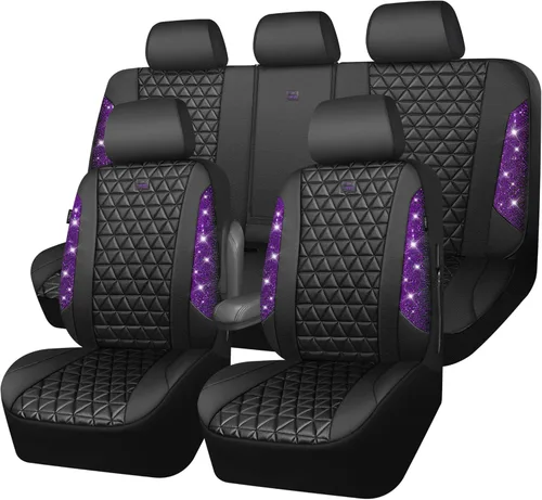 Miniatura 11 de CAR PASS Fundas de asiento de automóvil de cuero con diamantes brillantes, juego de asientos interiores de asientos completos, impermeable, Plateado