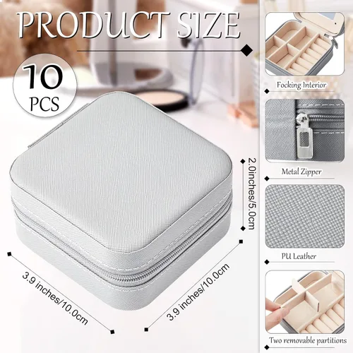 Miniatura 2 de Joyero de viaje de 10 piezas, cajas de regalo de dama de honor, organizador de viaje con espejo, caja pequeña de joyería, mini caja organizadora