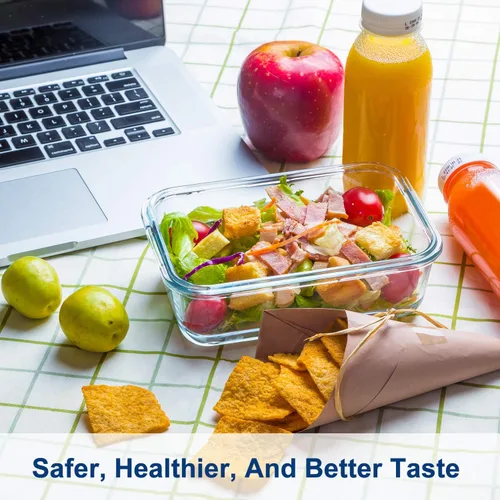 Miniatura 5 de Bayco Paquete de 8 recipientes de vidrio para almacenamiento de alimentos, herméticos con tapas, sin BPA y a prueba de fugas