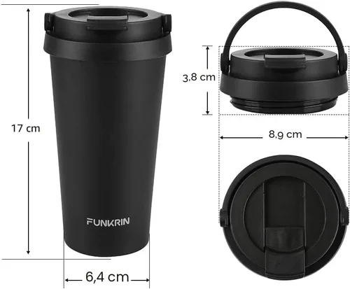 Miniatura 6 de Funkrin Taza de café aislada con revestimiento de cerámica, taza de café helado de 16 onzas con tapa abatible y asa, taza de viaje a prueba de fugas