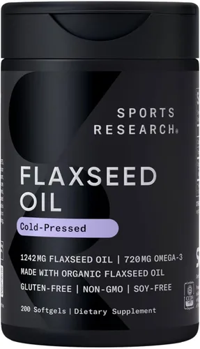 Sports Research Cápsulas blandas de aceite de linaza orgánico de 1242 mg, suplemento Omega 3 a base de plantas con 720 mg de ALA para mujeres y