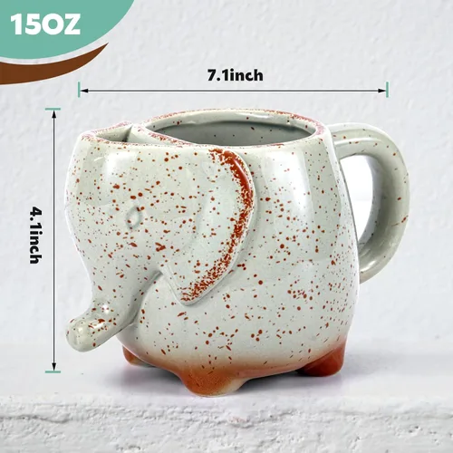 Miniatura 3 de Taza de té de elefante, taza de té de cerámica de 15 onzas con soporte para bolsa de té, taza única de cerámica verde, ideal para un amante del té