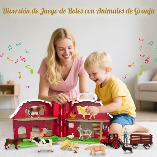 Miniatura 4 de Juguetes de granero rojo para niños pequeños de 1 a 3 años, figuras de animales de granja con tractor para niños de 2, 3, 4, 5 años, juguetes