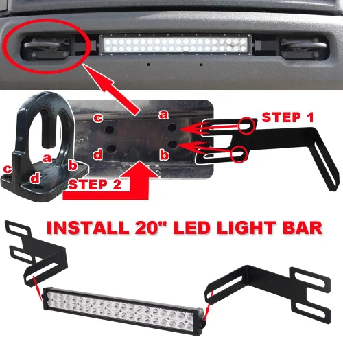 Miniatura 6 de Compatible con Dodge Ram 2500 3500 2003-2020 Soportes de montaje de rejilla de parachoques ocultos para barra de luz LED recta de 22'' 32'' 42