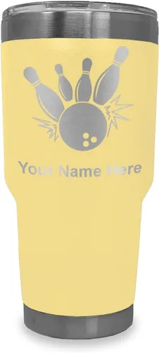 Miniatura 41 de LaserGram Vaso aislado al vacío de 20 onzas, bola de boliche y alfileres, grabado personalizado incluido (negro)