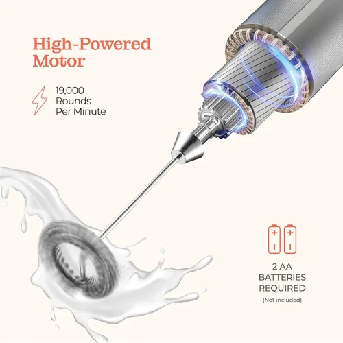 Miniatura 6 de Potente espumador de leche de mano, mini espumador de leche, funciona con pilas (no incluida), mezclador de bebidas de acero inoxidable para café