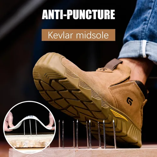 Miniatura 4 de GLANOUDUN - Botas de trabajo de soldadura para hombre, con punta de acero, antideslizantes, zapatos de trabajo indestructibles para hombre, zapatos
