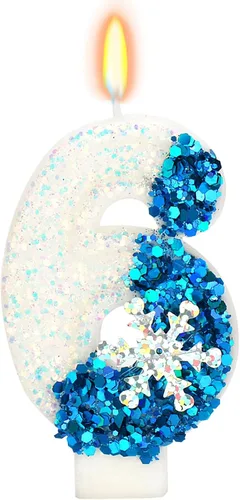 Miniatura 8 de Velas temáticas de cumpleaños de nieve congelada, vela de cumpleaños número 4 para suministros de fiesta, decoración de fiesta de cumpleaños Azul