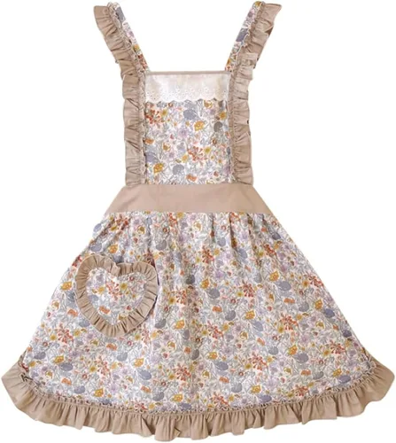 Miniatura 14 de CRB Fashion Delantal para mujeres para cocinar y hornear Delantales de chef de cocina para damas, mujer, con bolsillo Floral rosa
