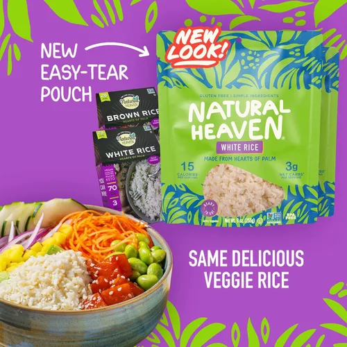 Miniatura 3 de Natural Heaven Arroz blanco y integral, variedad de corazones de palma, paquete de 6 – Naturalmente rico en potasio, arroz vegetariano bajo