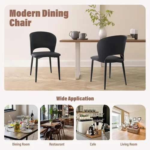 Miniatura 6 de Lamberia Juego de 2 sillas de comedor modernas para cocina y comedor con asiento acolchado de cuero sintético y patas de metal, color negro, juego