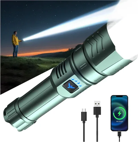 Miniatura 13 de SKYFIRE Linterna con lente de encendido y luz amarilla/azul, linternas recargables superbrillantes de 3000 lm de alto lúmenes, zoomable, linterna