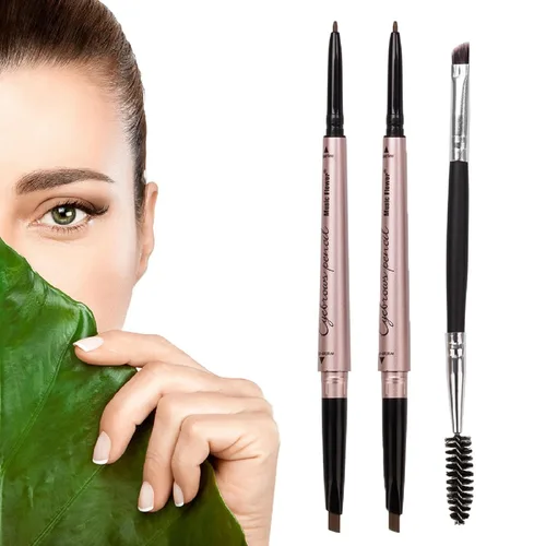 [Paquete de 2]Lápiz de cejas, resistente al agua, maquillaje de cejas con dos extremos, kit profesional de mejora de cejas con cepillo para cejas