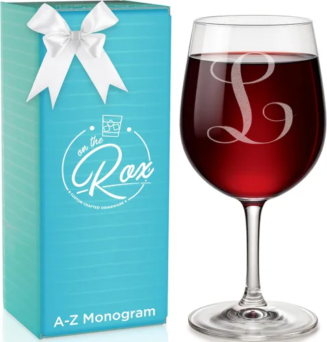 Regalos de vino con monograma A-Z para mujer, copa de vino personalizada grabada de 12.75 onzas, regalos divertidos con monograma para amantes del