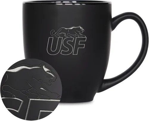 Miniatura 390 de Rico Industries - Taza de cerámica mate negra con grabado láser estándar de 15oz para NCAA (escuelas T & U) - Para bebidas calientes o frías