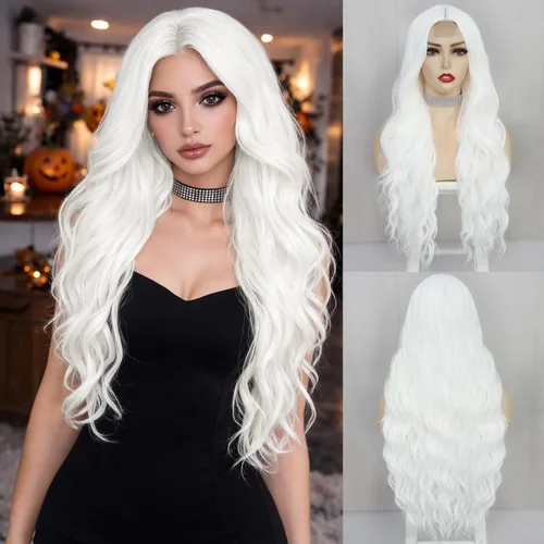 Miniatura 19 de NAYOO Peluca negra ondulada de 26 pulgadas de largo para mujer, peluca sintética de aspecto natural, fibra resistente al calor, suave y ligera, Negro
