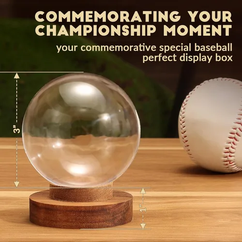 Miniatura 5 de JupDec Caja de Exhibición de Béisbol, Soporte Redondo Transparente para Bola con Base de Madera, Caja de Soporte para Autógrafos de Béisbol para Una