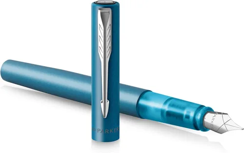 Miniatura 8 de PARKER Pluma estilográfica Vector XL Laca negra metálica sobre latón Punta mediana con recarga de tinta azul Caja de regalo