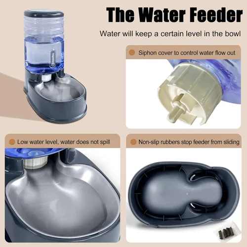 Miniatura 5 de Comedero automático de acero inoxidable para mascotas pequeñas y medianas alimentador automático de alimentos y bebedero de acero inoxidable de 3.8